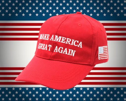 Red MAGA Hat With American Flag, Make America Great Again Hat red