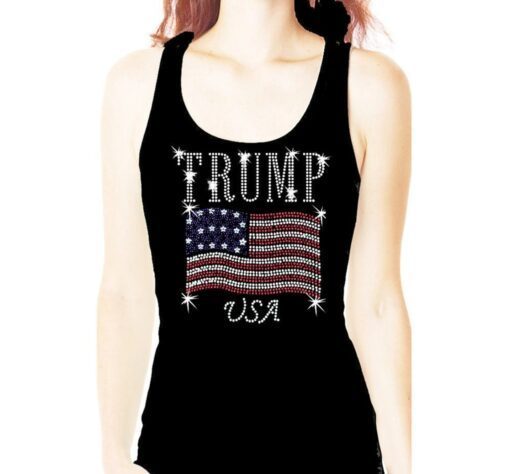 Trump Rhinestone Election President Womens Bling Glitter Tank top Tee shirt