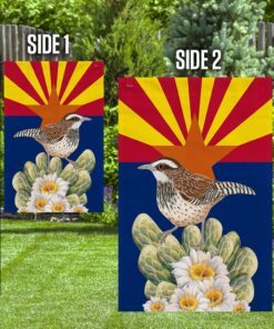 arizona flag cactus wren and saguaro cactus blossom bnn475f 3319