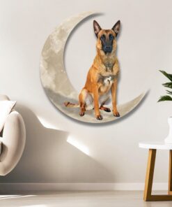 belgian malinois dog and moon hanging metal sign qnk879msv32 3994