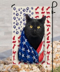 black cat celebrate fourth of july independence day flag 2199