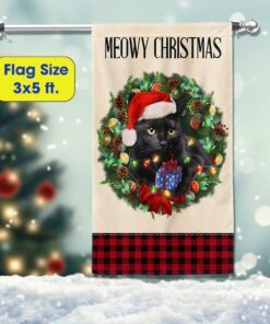 black cat christmas flag meowy christmas tqn776f 3576