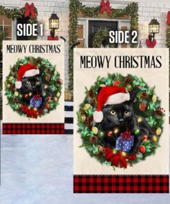 black cat christmas flag meowy christmas tqn776f 3841