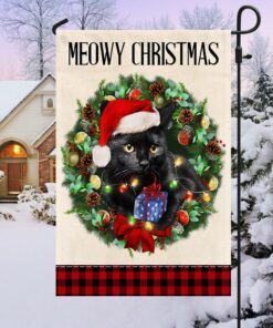 black cat christmas flag meowy christmas tqn776f 6101