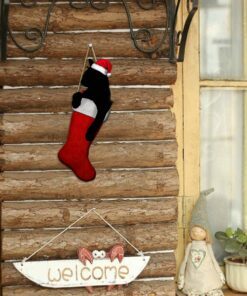 black cat in christmas stocking wooden sign tty353wd 4898