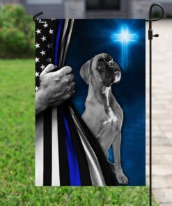 boxer police dog thin blue line christian cross flag 3861