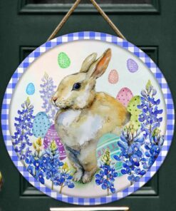 bunny bluebonnet round wooden sign dbd3430wd 2789