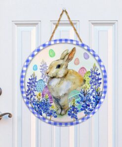 bunny bluebonnet round wooden sign dbd3430wd 3175