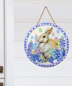 bunny bluebonnet round wooden sign dbd3430wd 6777