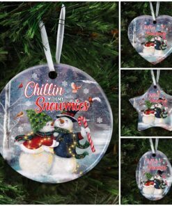 chillin with my snowmies. snowman christmas ceramic ornament 4974