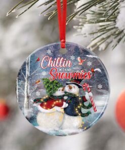 chillin with my snowmies. snowman christmas ceramic ornament 5730