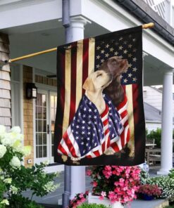 chocolate and yellow labrador retrievers american patriot flag 1046