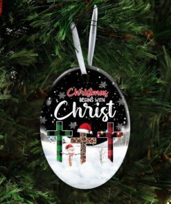 christmas begins with christ. christian ceramic ornament 2345