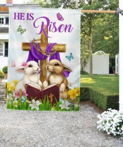 easter flag he is risen bunny cross christian tqn959f 3710