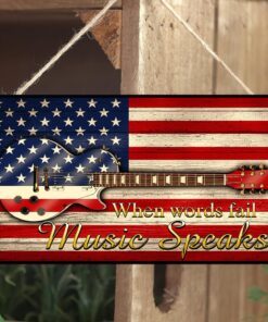 electric guitar rectangle wooden sign music speaks ant172wd 4072