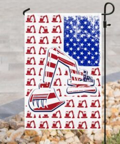 excavator 4th july american flag 2636