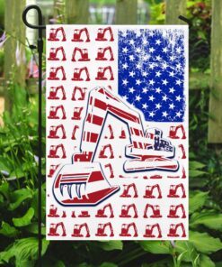 excavator 4th july american flag 7444