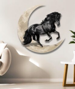 friesian horse and moon hanging metal sign qnk1005ms 1416