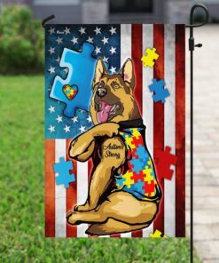 german shepherd strong autism awareness flag 2875