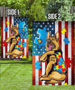 german shepherd strong autism awareness flag 7398