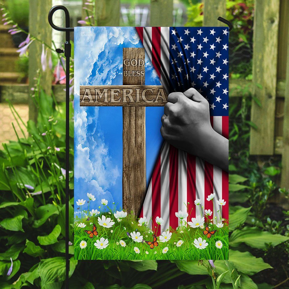 God Bless America Christian Cross US Flag