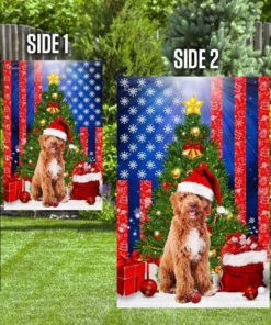 goldendoodle. merry christmas american flag 3978