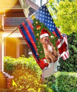 goldendoodle. merry christmas american flag 4259