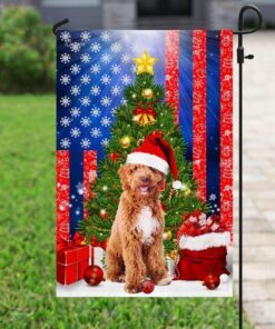 goldendoodle. merry christmas american flag 5803