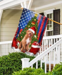 goldendoodle. merry christmas american flag 5809