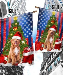 goldendoodle. merry christmas american flag 6482