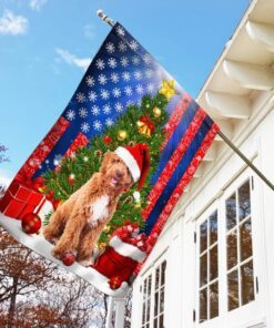 goldendoodle. merry christmas american flag 8582