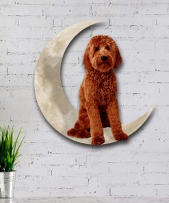 goldendoodle dog and moon hanging metal sign qnk879msv52 2741