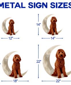 goldendoodle dog and moon hanging metal sign qnk879msv52 3104