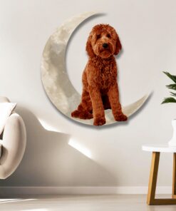 goldendoodle dog and moon hanging metal sign qnk879msv52 3595