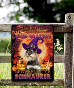 halloween. beware of the schnauzer hanging metal sign thb2504msv2 2292