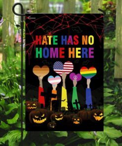 hate has no home here lgbt pumpkin halloween flag 7493