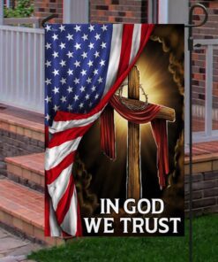 in god we trust. christian cross american flag tpt181f 8396