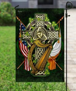 irish american celtic cross shamrock flag 1265