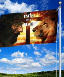 jesus and lion grommet flag faith over fear bnl24gf 2169