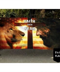 jesus and lion grommet flag faith over fear bnl24gf 2754