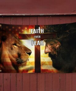 jesus and lion grommet flag faith over fear bnl24gf 8943