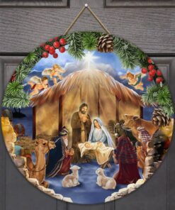 jesus born round wooden sign scenery nnt146wd 2966