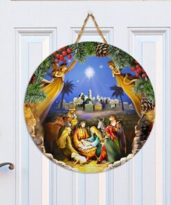 jesus born round wooden sign scenery nnt146wd 4181