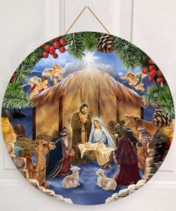 jesus born round wooden sign scenery nnt146wd 7664