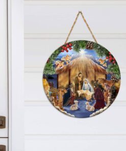 jesus born round wooden sign scenery nnt146wd 8434