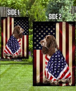 liver and white springer spaniel american patriot flag 5946