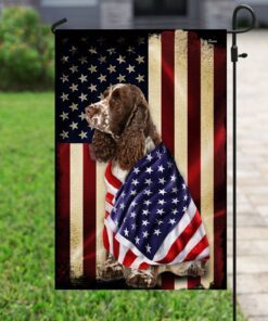 liver and white springer spaniel american patriot flag 6247