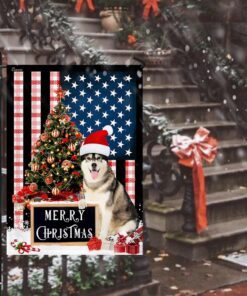 merry christmas siberian husky flag 4289