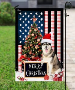 merry christmas siberian husky flag 4874