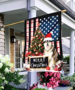 merry christmas siberian husky flag 5243